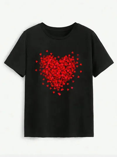 Heart Round Neck Short Sleeve T-Shirt Women's T-Shirts - Tophatter Daily Deals